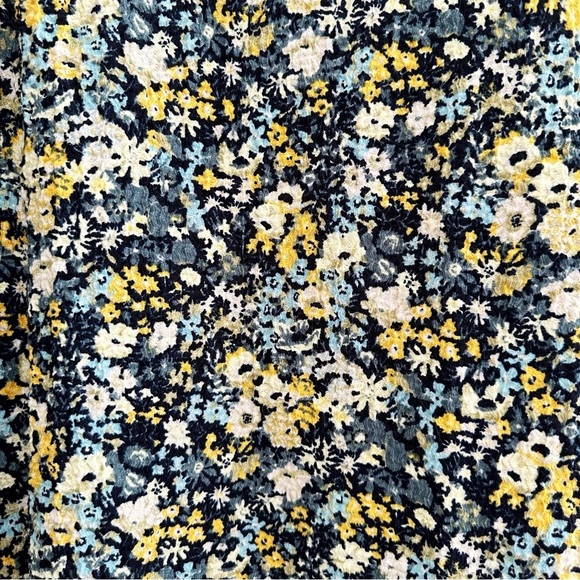 Ann Taylor LOFT Ditsy Floral Blue & Yellow Smocked Career Blouse Size Medium - Picture 5 of 9